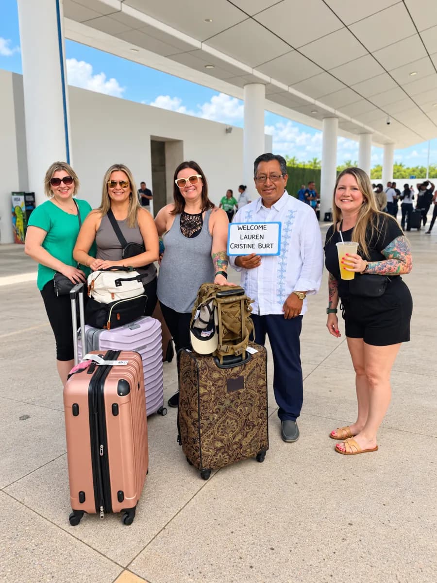 Grupo recibido con letrero en el Aeropuerto de Cancún