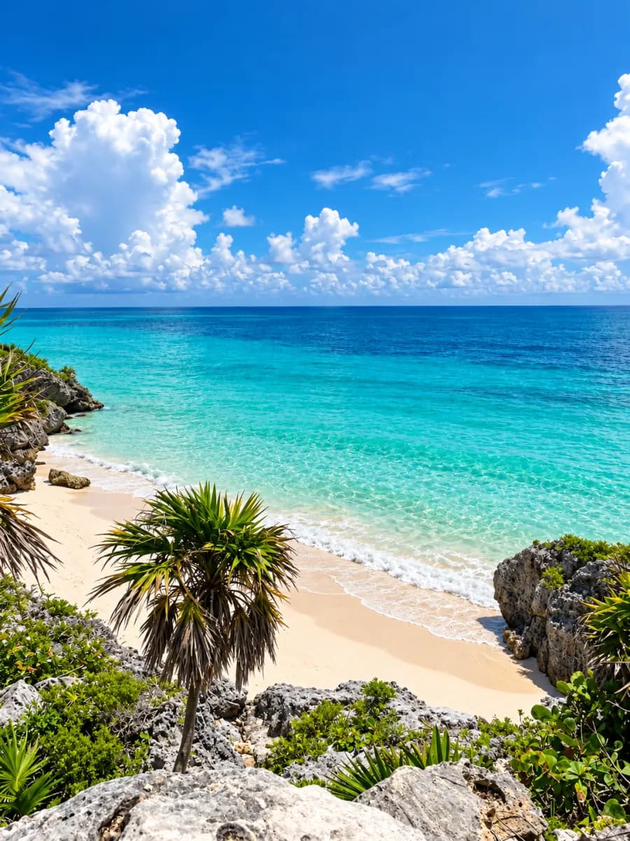 Playa de agua turquesa en la Riviera Maya
